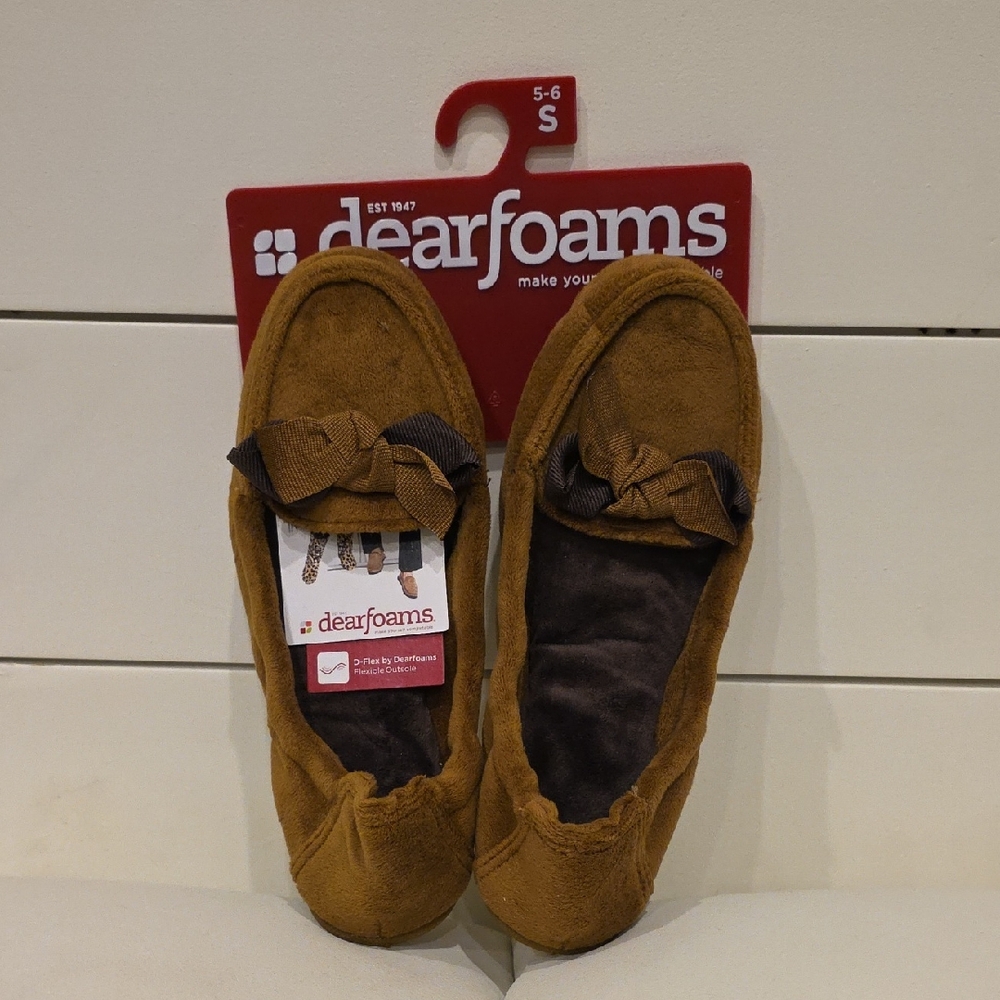 dearfoams Mustard Brown Bow Moccasin Slippers